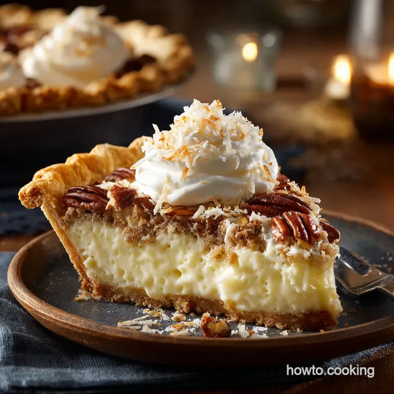 Classic Italian Cream Pie with Toasted Coconut and Pecans presentation