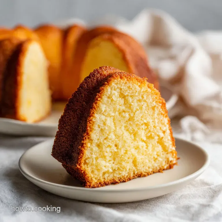 A generous slice of pale yellow pound cake with a glistening, smooth vanilla glaze, elegantly plated.