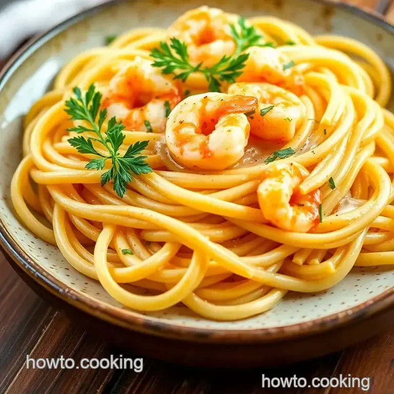 Quick & Creamy Shrimp Fettuccine presentation