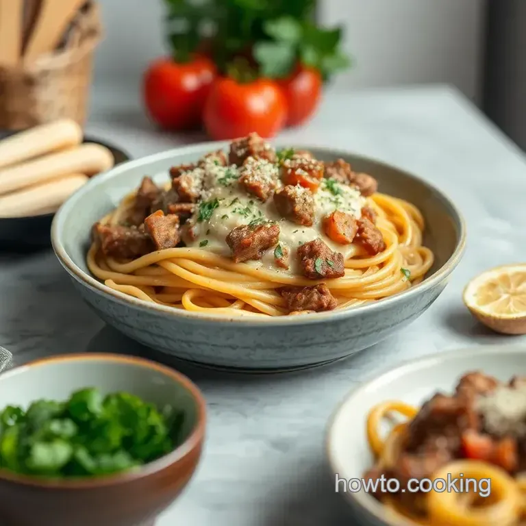 Cooked Philly Cheesesteak Pasta Delight presentation
