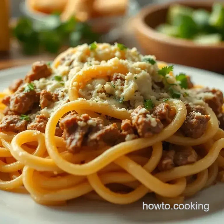 Cooked Philly Cheesesteak Pasta Delight