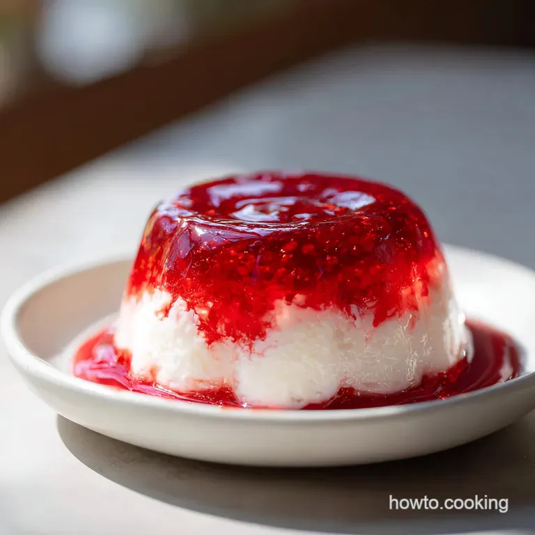 Wobbly, pale green gelatin salad slice with mandarin oranges, topped with whipped cream and a maraschino cherry.