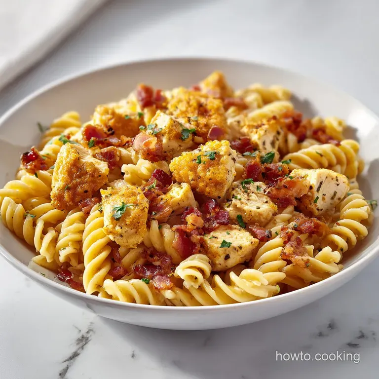 A creamy chicken and vegetable bake served in a white ceramic dish with a golden, toasted crust and steam rising.