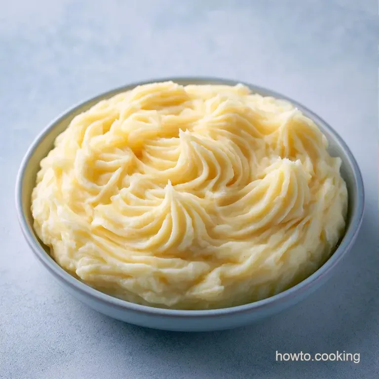 Elegant swirl of creamy white puree topped with fresh green chives and a drizzle of butter on a dark slate plate.