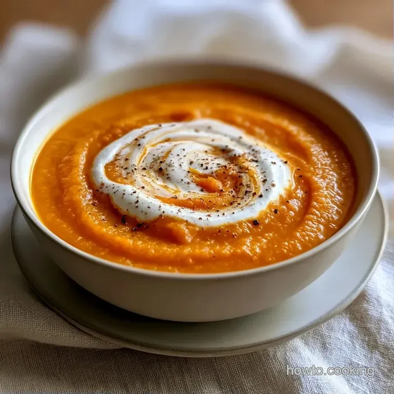 Vibrant orange puree in a matte bowl, garnished with a fried sage leaf and paired with warm, crusty bread.