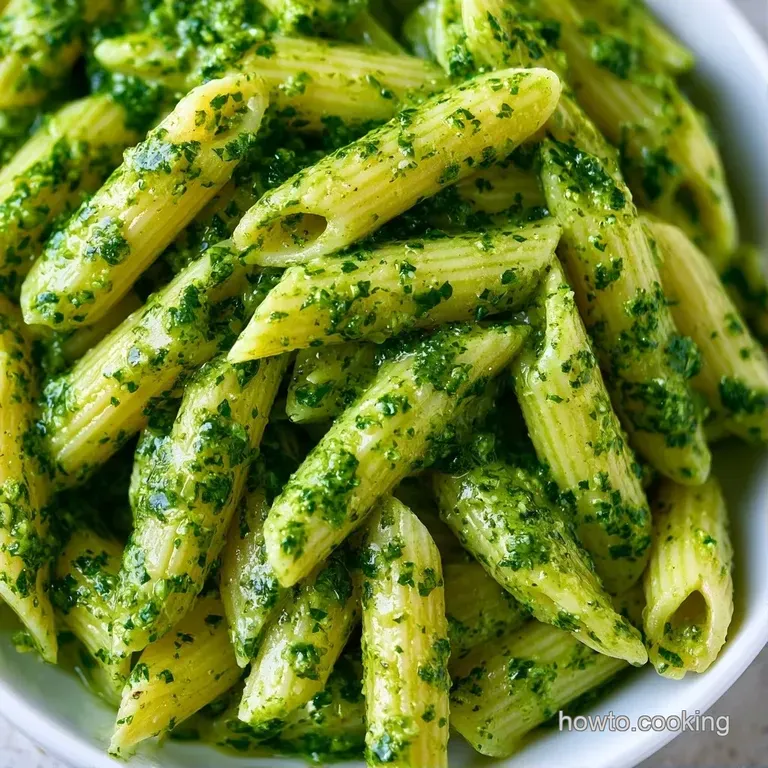 Elegant swirl of pesto pasta in a matte bowl, accented by shaved parmesan and a drizzle of golden olive oil.