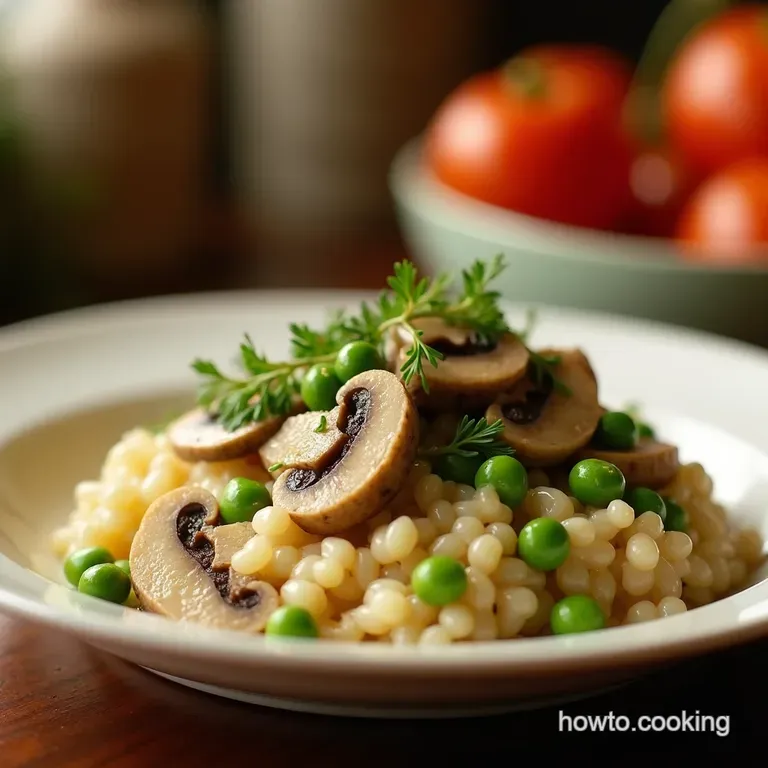 Creamy Mushroom Spring Pea Risotto presentation