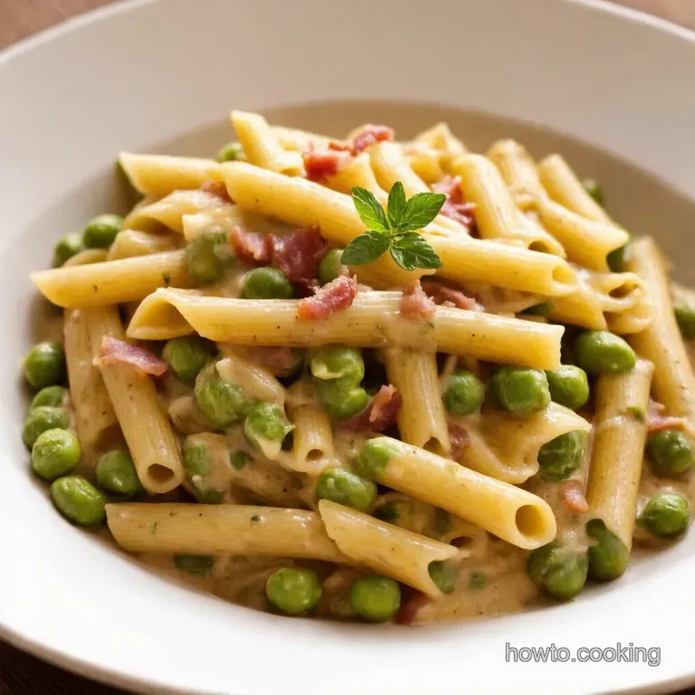 Creamy Pasta E Piselli Italian Pea Pancetta Pasta presentation