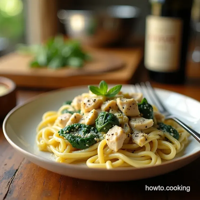 Creamy Spinach Artichoke Chicken Pasta Perfection presentation