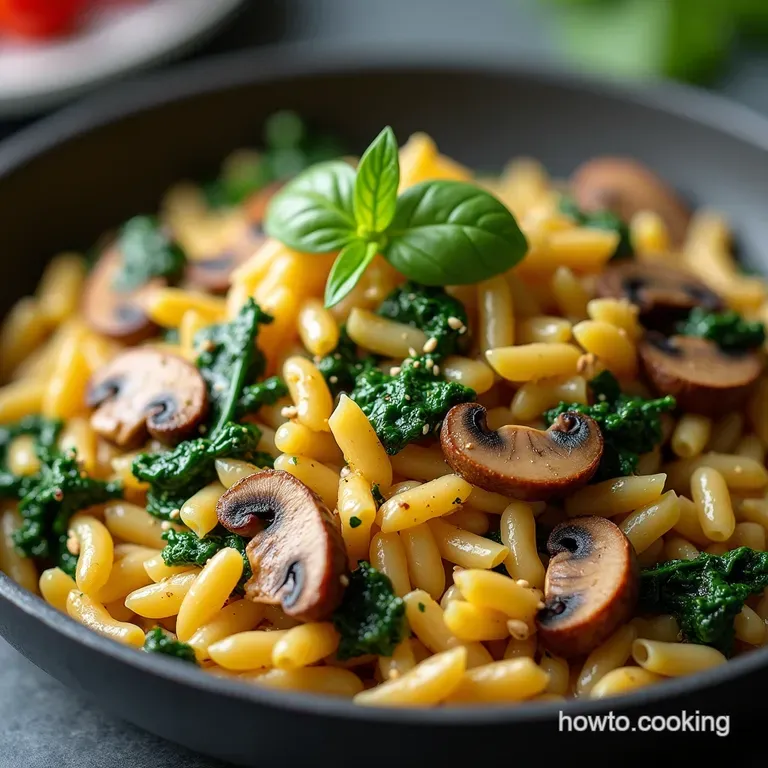 OnePan Golden Orzo with Garlicky Spinach and Wild Mushrooms