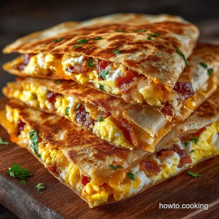 The Ultimate Flapjack Factor Crispy Bacon Cheesy Egg Breakfast Quesadillas presentation