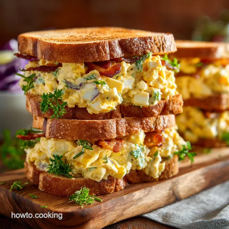 Bacon Cheddar Egg Salad Sandwiches with Crispy Bacon presentation