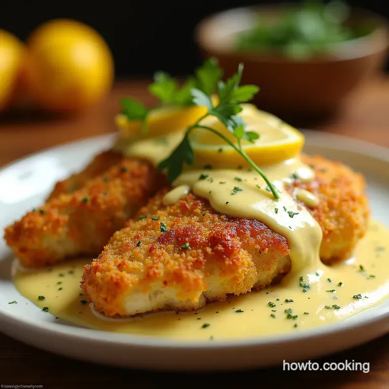 Crispy Golden Parmesan Chicken with LemonGarlic Veloute presentation