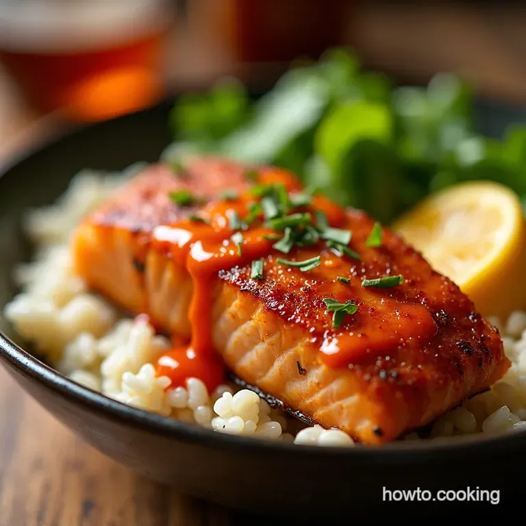 Crispy Skin Salmon Sriracha Mayo Rice Bowl presentation