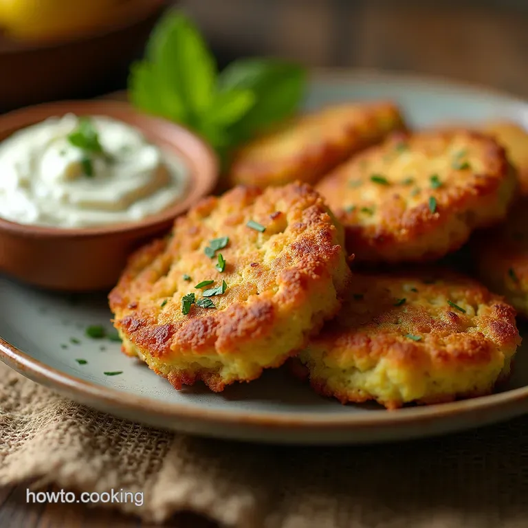 The Ultimate Crispy Zucchini Fritters with Tangy Lemon Herb Cr&egrave;me Fra&icirc;che presentation