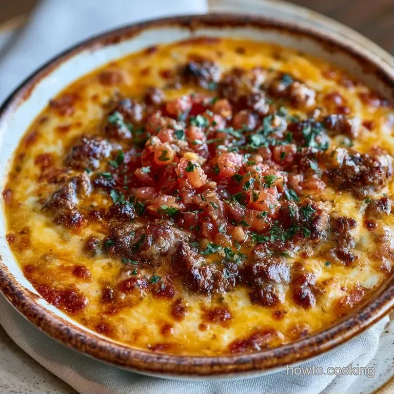 A bubbling dish of melted cheese and savory meat surrounded by a pile of crispy, salted corn tortilla chips.