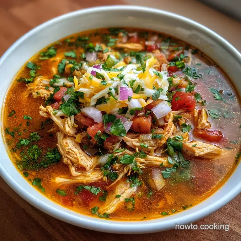 Elegantly plated chicken tortilla soup with a swirl of sour cream, chopped cilantro, & a lime wedge. Colorful & inviting.