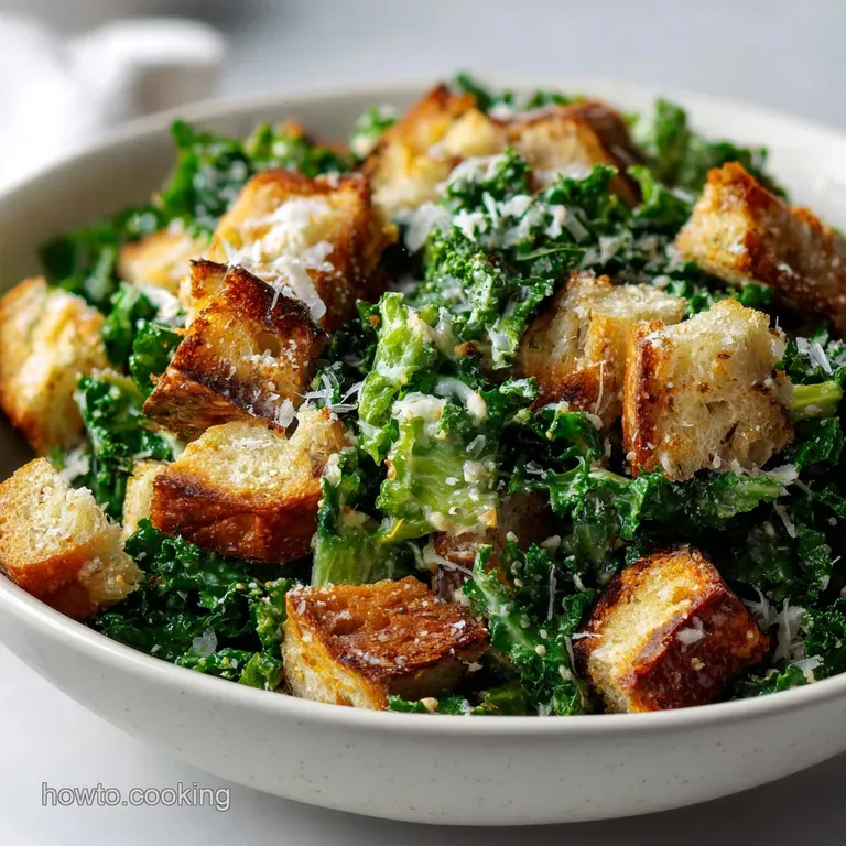 Kale Caesar Salad with Sourdough Croutons presentation