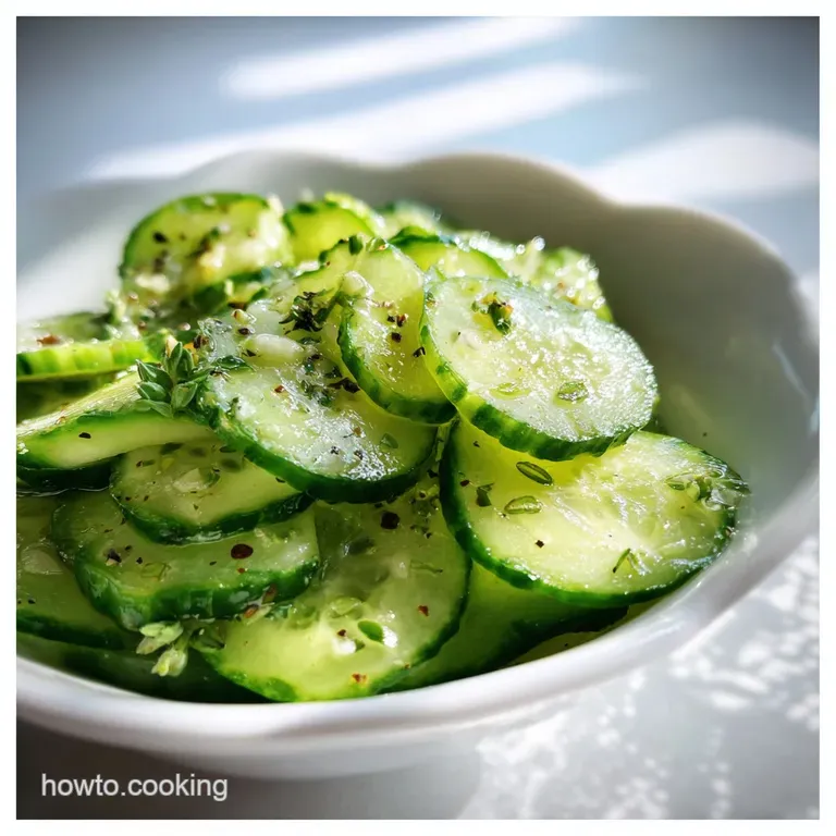 Elegant cucumber ribbons tossed in a light dressing, artfully arranged on a plate. Sprinkled with dill and pepper flakes f...