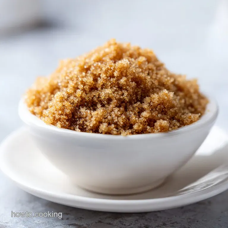 A delicate mound of brown sugar, finely granulated, reflecting light with subtle shimmer and inviting touch to a baking re...