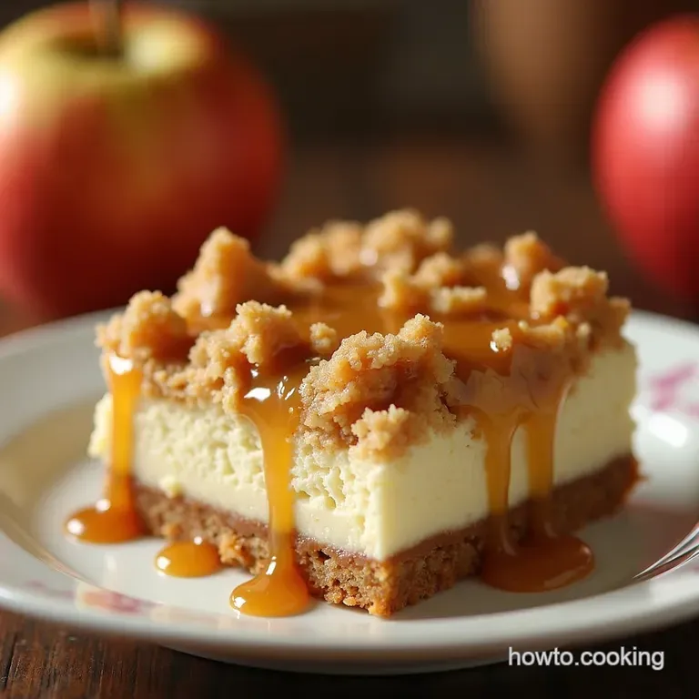 Decadent Caramel Apple Crumble Cheesecake Bars presentation