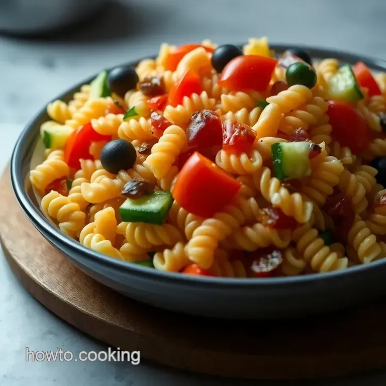 Delightful Rotini Pasta Salad with Fresh Veggies and Herbs presentation