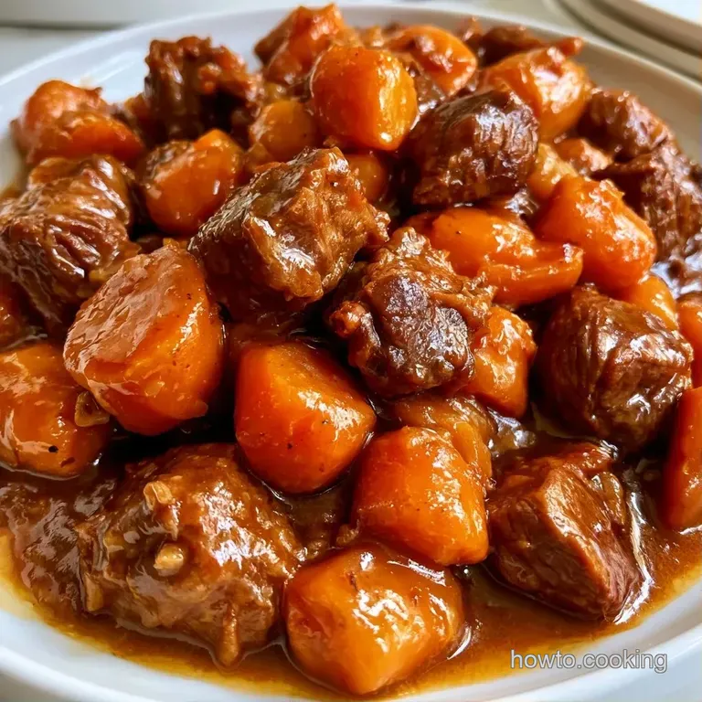 A rustic cast-iron pot filled with steaming savory meat and root vegetables, garnished with bright fresh parsley.