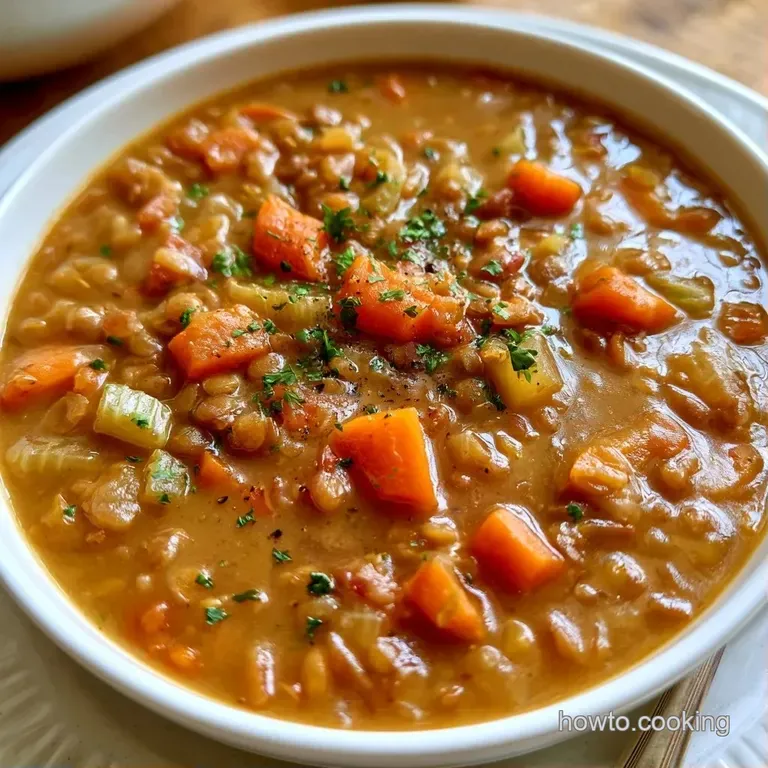 A rustic ceramic bowl of thick legume stew topped with fresh parsley and a slice of crusty sourdough bread.