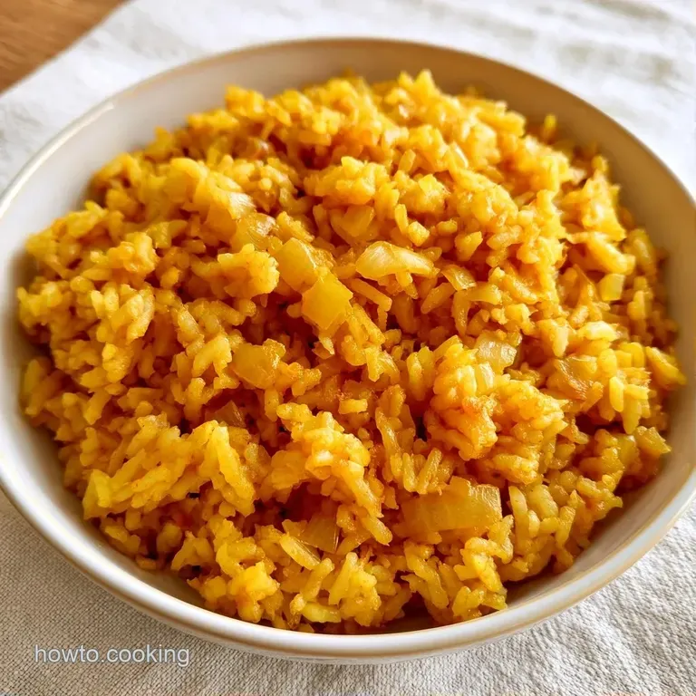 Elegant scoop of savory orange rice on a white plate, paired with a bright lime slice and creamy white sour cream.