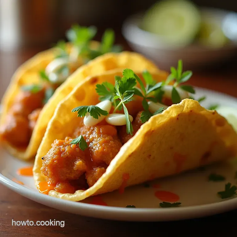 East Meets West Wonder Crispy Chicken Wonton Tacos with GingerLime Drizzle presentation