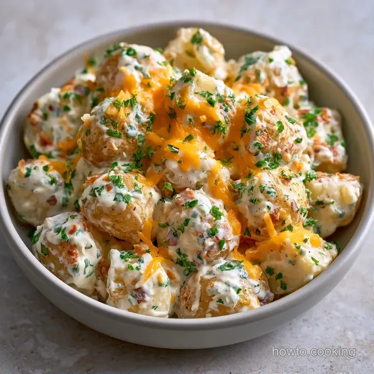 A neat scoop of creamy potatoes topped with crispy bacon and sliced scallions on a slate serving platter.