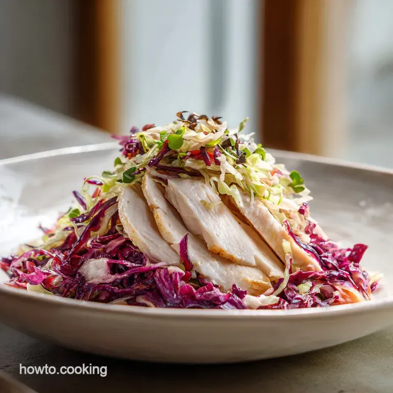 Elegant white bowl filled with crisp shredded cabbage, bright mandarin oranges, and golden toasted slivered almonds.