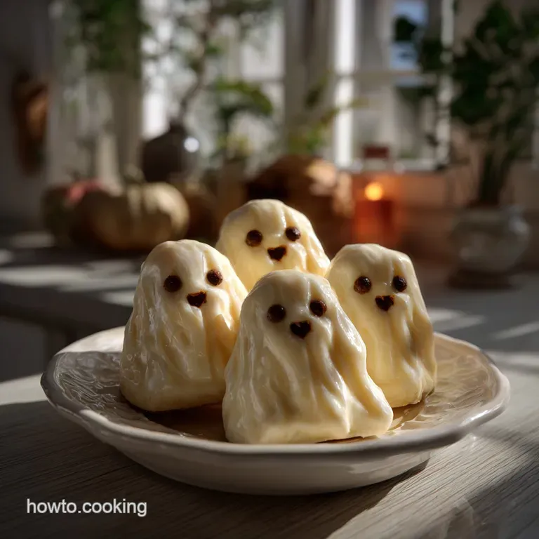 Elegant plate featuring ghostly Nutter Butters with drizzles of white chocolate, a few sprinkles, and a dusting of powdere...
