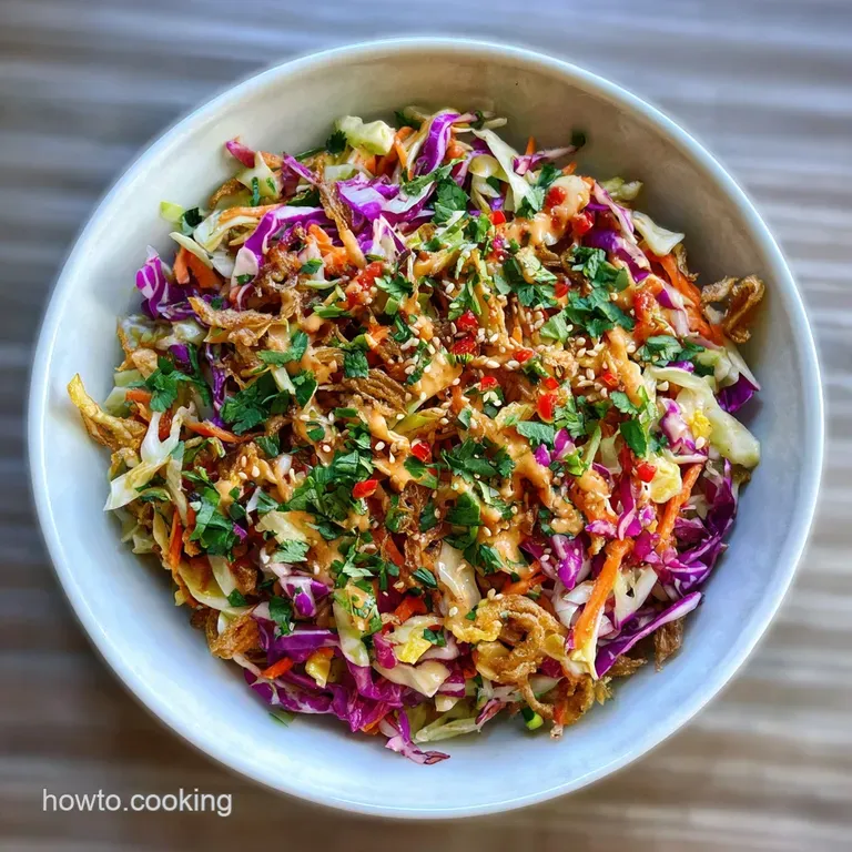 Egg roll bowl featuring colorful shredded carrots, juicy pork, and crisp noodles, artfully arranged in a white bowl.