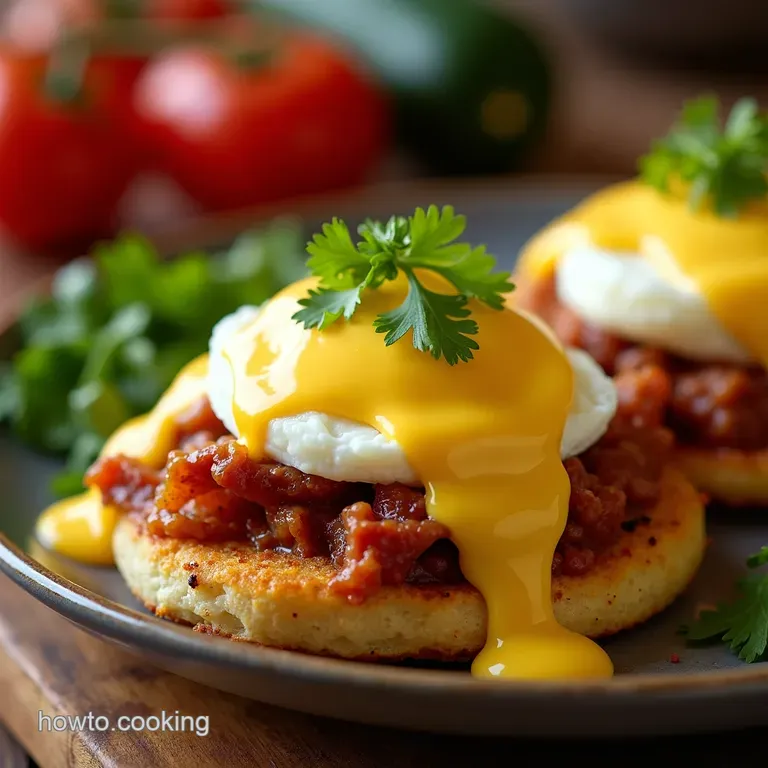 Eggs Benny Fiesta Eggs Benedict with Chorizo Hollandaise presentation