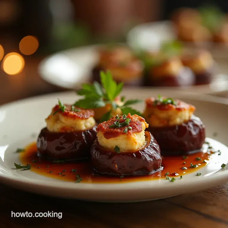 The Aegean Sunset Crispy Feta Parmesan Stuffed Dates with a Balsamic Glaze presentation