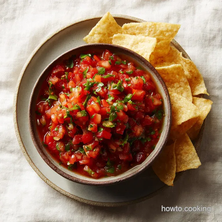 A rustic ceramic bowl overflowing with jewel-toned salsa, topped with fresh cilantro sprigs