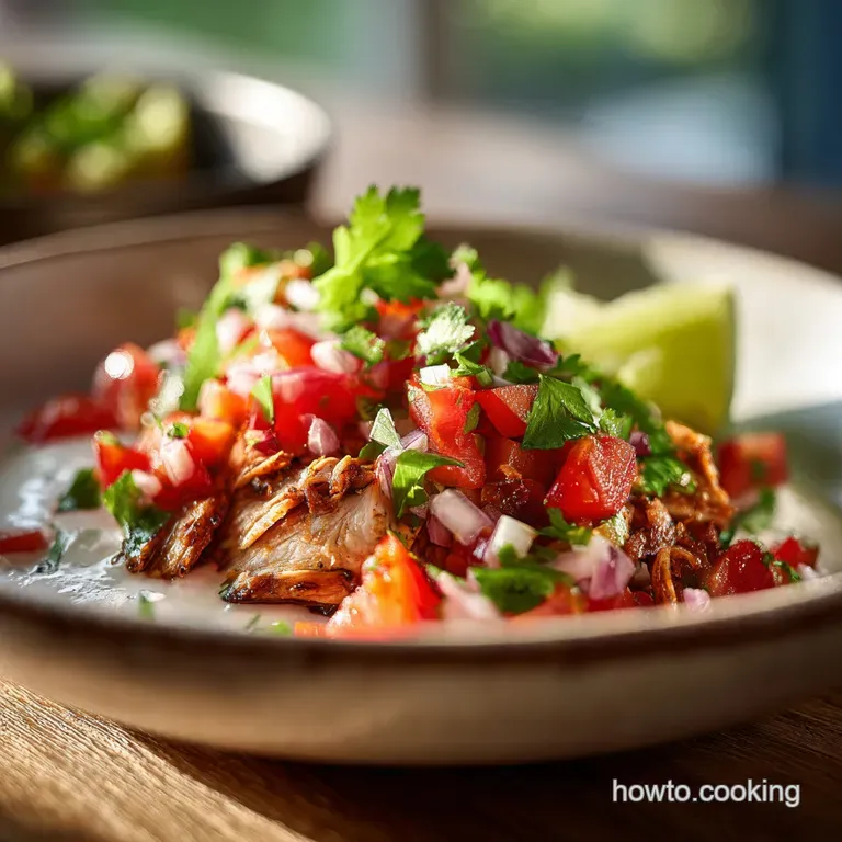 Plated achiote chicken: juicy thigh with crispy skin. Rice reflects light, garnished with cilantro against a dark plate.
