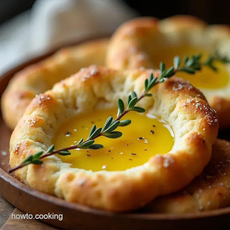 Golden Dipping Rustic Focaccia with LemonThyme Infused Olive Oil Flaky Salt