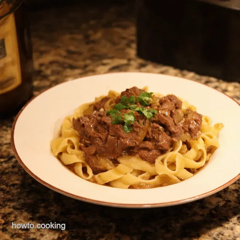French Onion Beef Noodle Bliss presentation