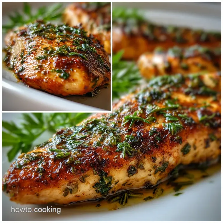 Herb-crusted chicken breast glistening with savory juices, served with vibrant green asparagus spears and a lemon wedge on...