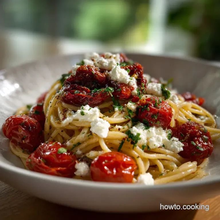 Easy Goat Cheese Pasta with Blistered Tomatoes presentation