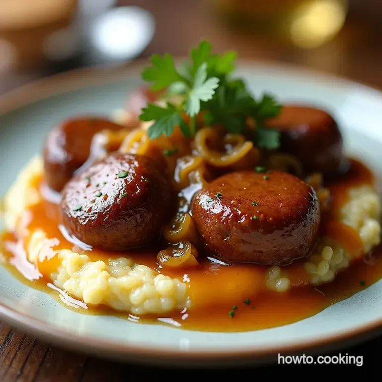 Gourmet Bangers and Mash with Caramelized Onion Gravy