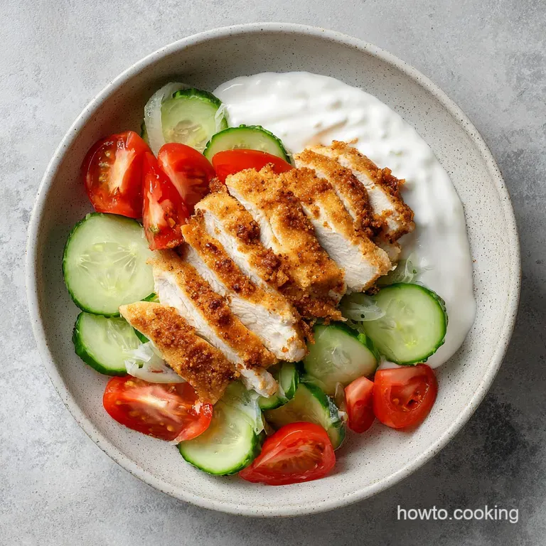 Vibrant bowls of seasoned chicken, fluffy quinoa, and fresh garden vegetables topped with a creamy white tzatziki.