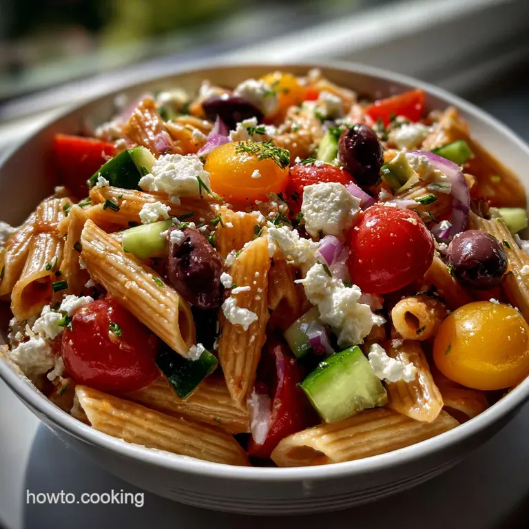 Greek Pasta Salad: the Mediterranean Mezze Classic presentation
