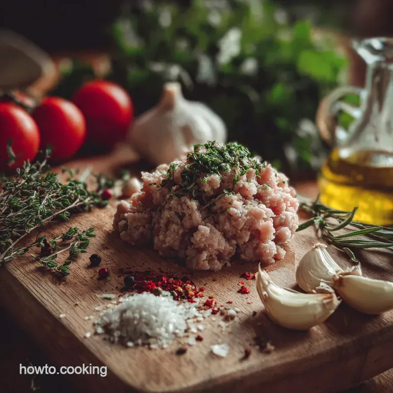 Mound of seasoned ground turkey artfully plated, bright parsley sprig accent, steam rising, inviting warmth.