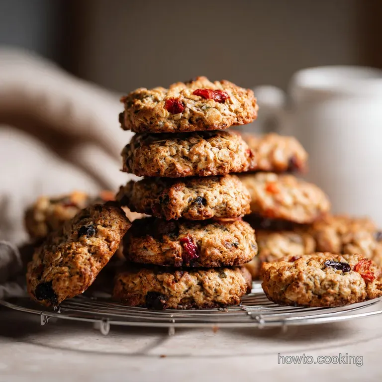 Stack of warm breakfast cookies on a white plate. Sprinkled with powdered sugar. Steaming coffee alongside creates an invi...