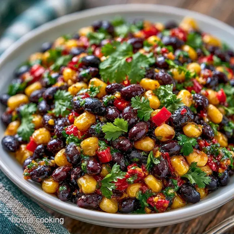 Vibrant medley of beans, corn, and avocado served in a rustic bowl with crisp tortilla chips on the side.