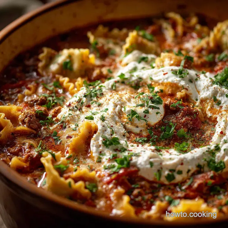 The Onepot Wonder Hearty Lasagna Soup with Creamy Ricotta Swirl presentation