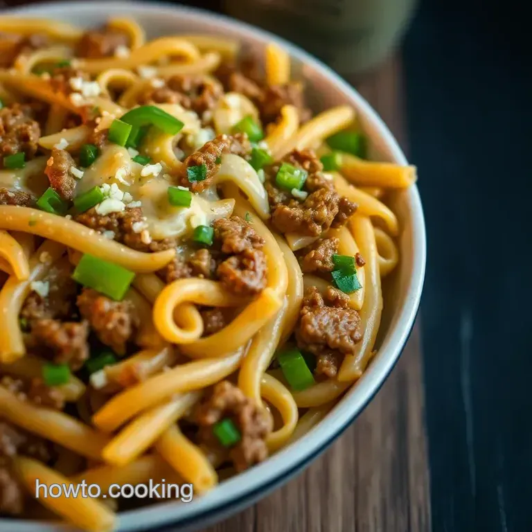 Hearty Philly Cheesesteak Pasta presentation